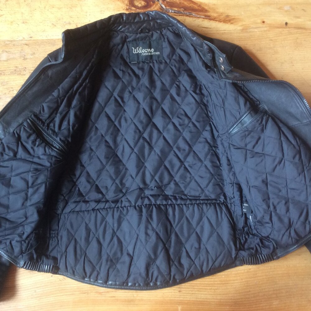 Vintage Wilsons Leather Black Asymmetrical Zip Moto Biker Jacket Size 42-Large - Picture 6 of 14